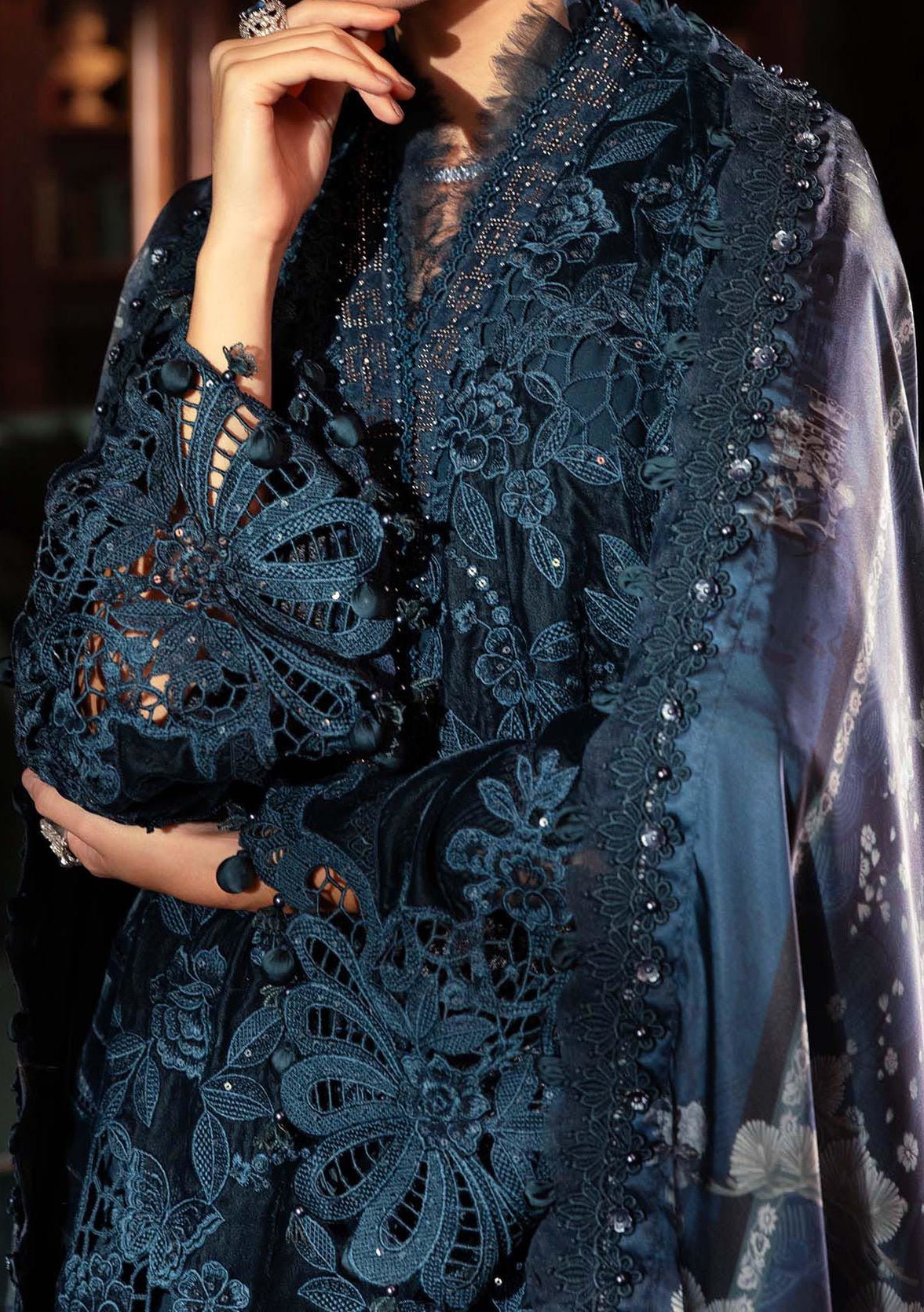 Maria.B Pakistani Luxury Embroidered Velvet Suit - db30385