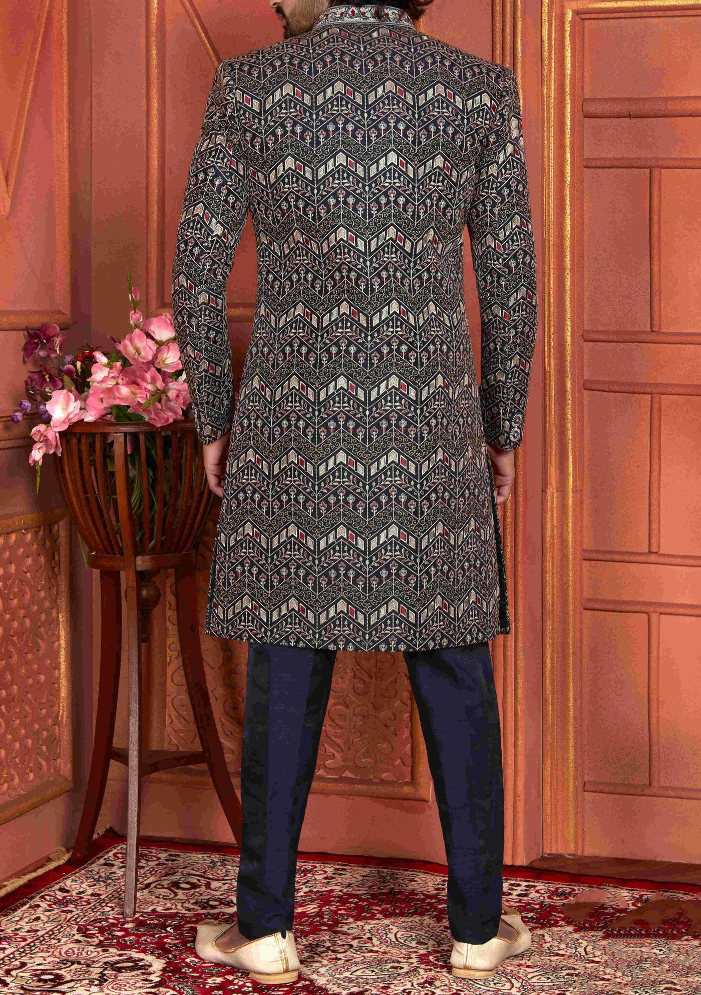 Men's Embroidered Art Silk Sherwani Suit - db29547
