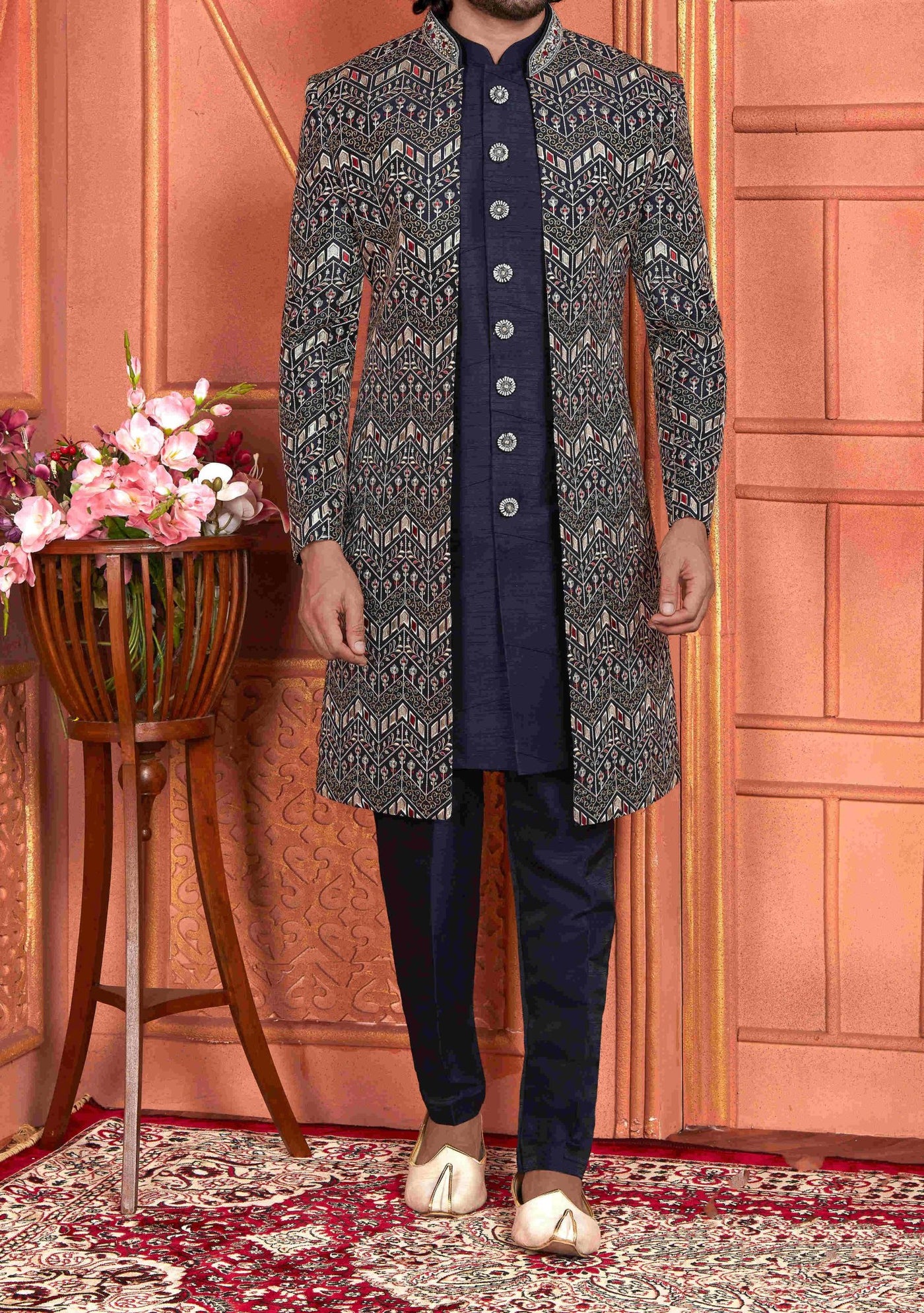 Men's Embroidered Art Silk Sherwani Suit - db29547