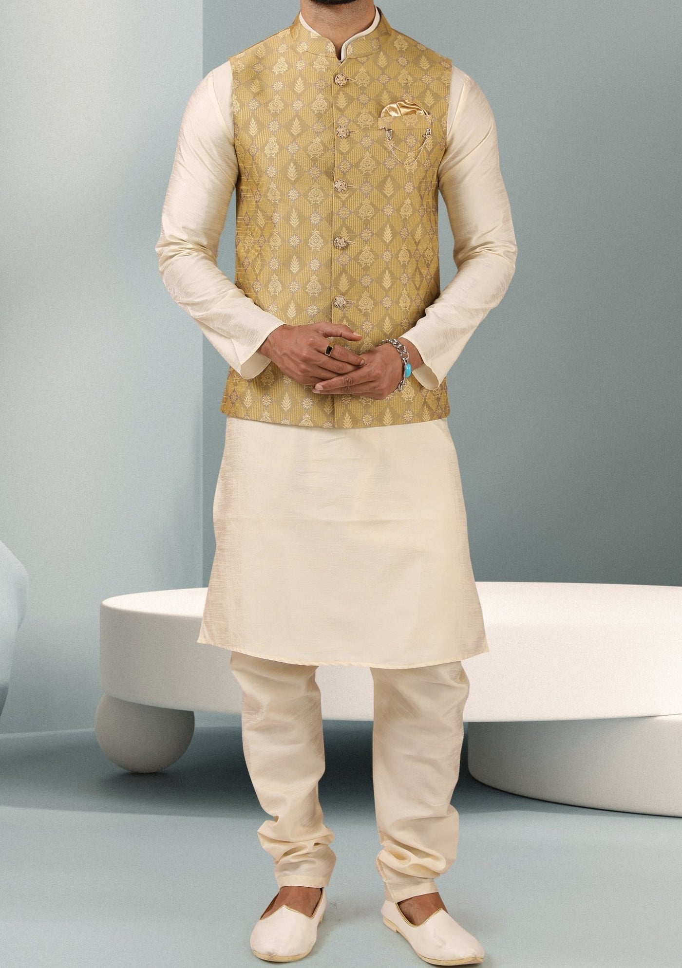 Men's Party Wear Kurta Pajama With Waistcoat - db25773