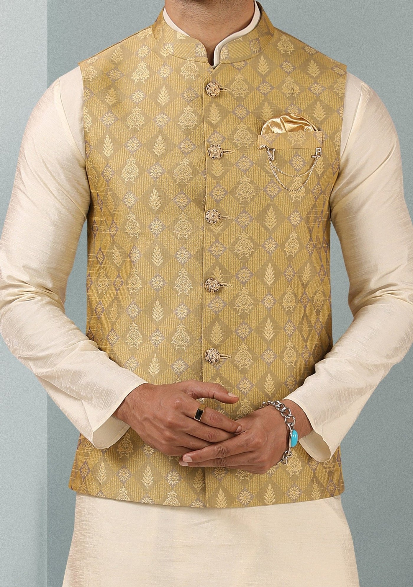 Men's Party Wear Kurta Pajama With Waistcoat - db25773