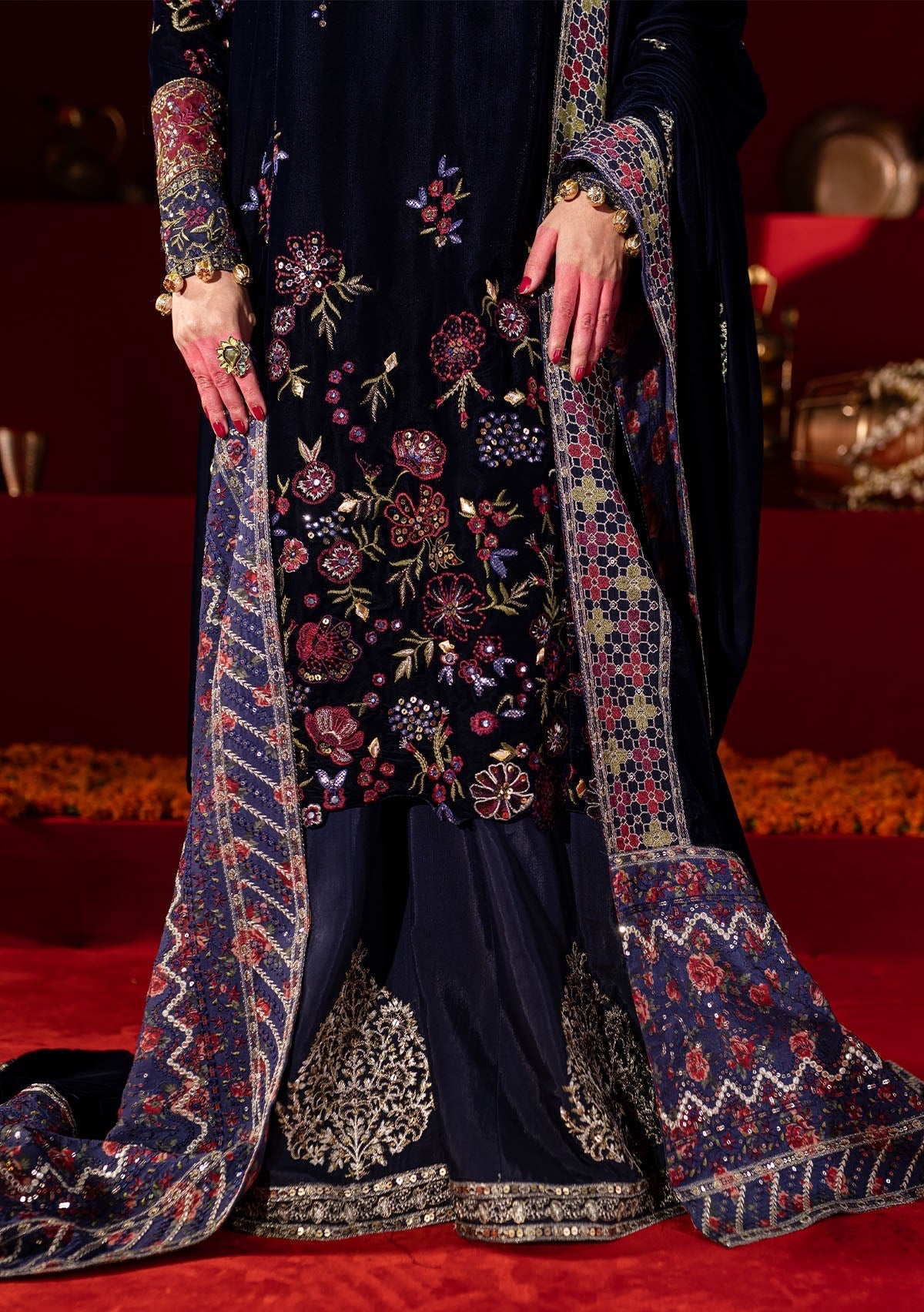 Nureh Embroidered Pakistani Luxury Velvet Dress - db27475