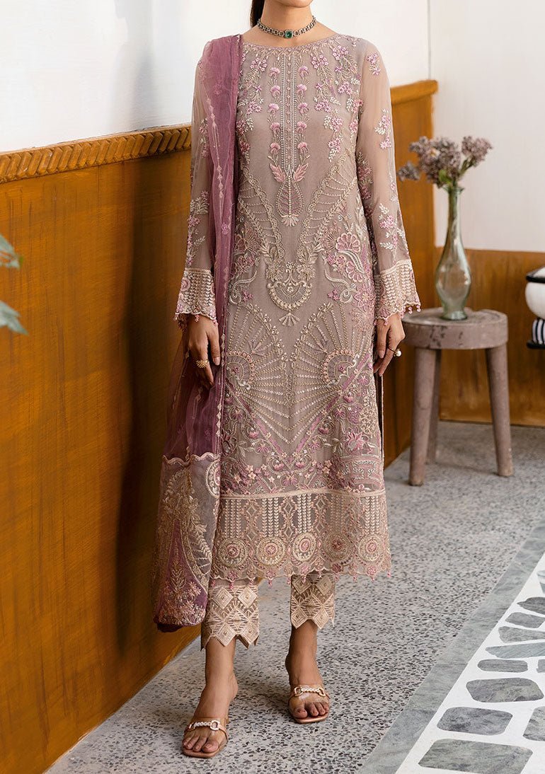 Ramsha Chevron Pakistani Embroidered Chiffon Dress - db28360