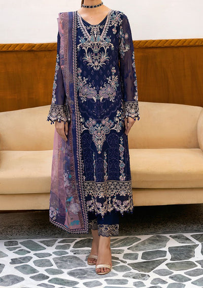 Ramsha Chevron Pakistani Embroidered Chiffon Dress - db28363