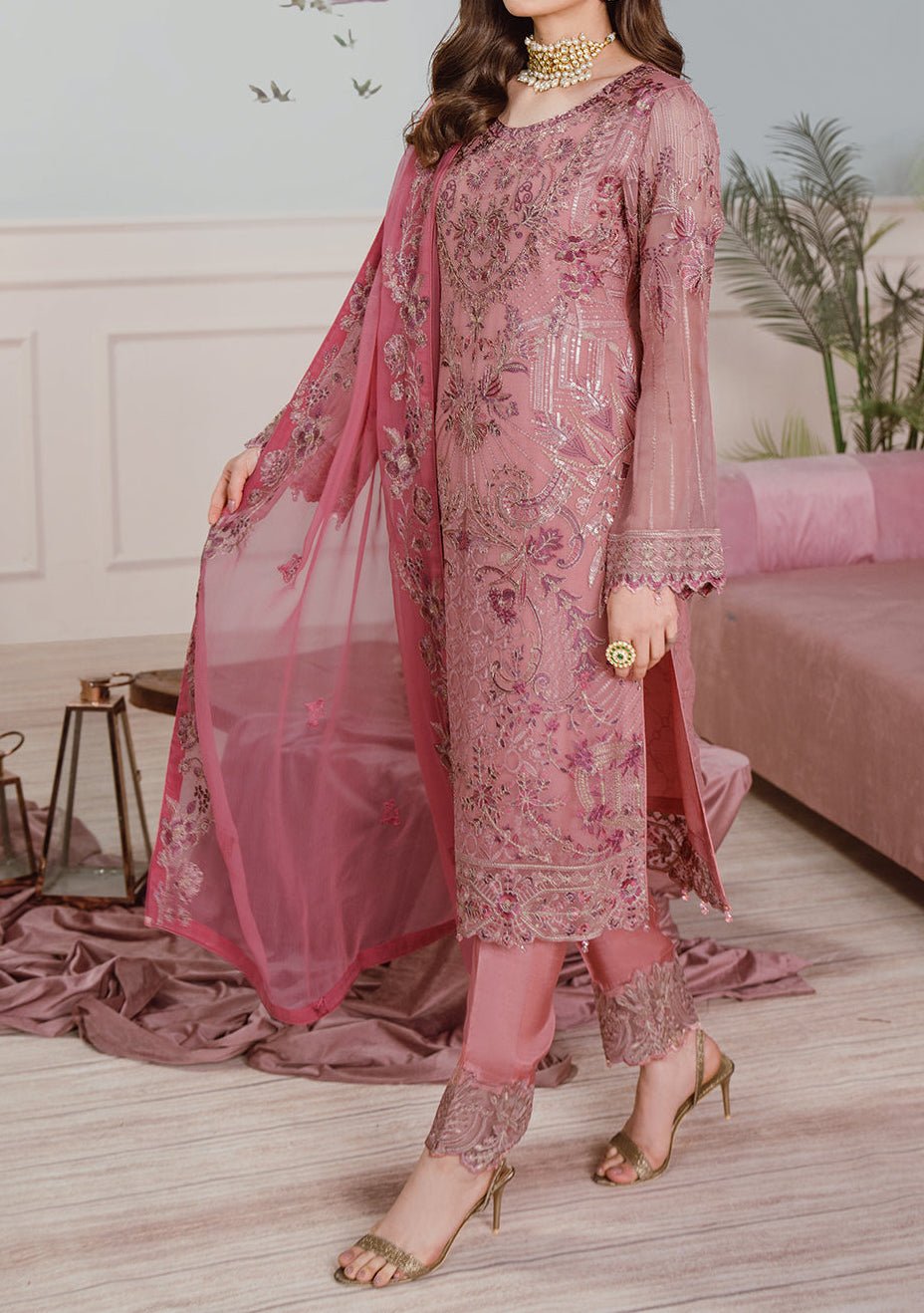 Ramsha Pakistani Embroidered Chiffon Dress - db30156