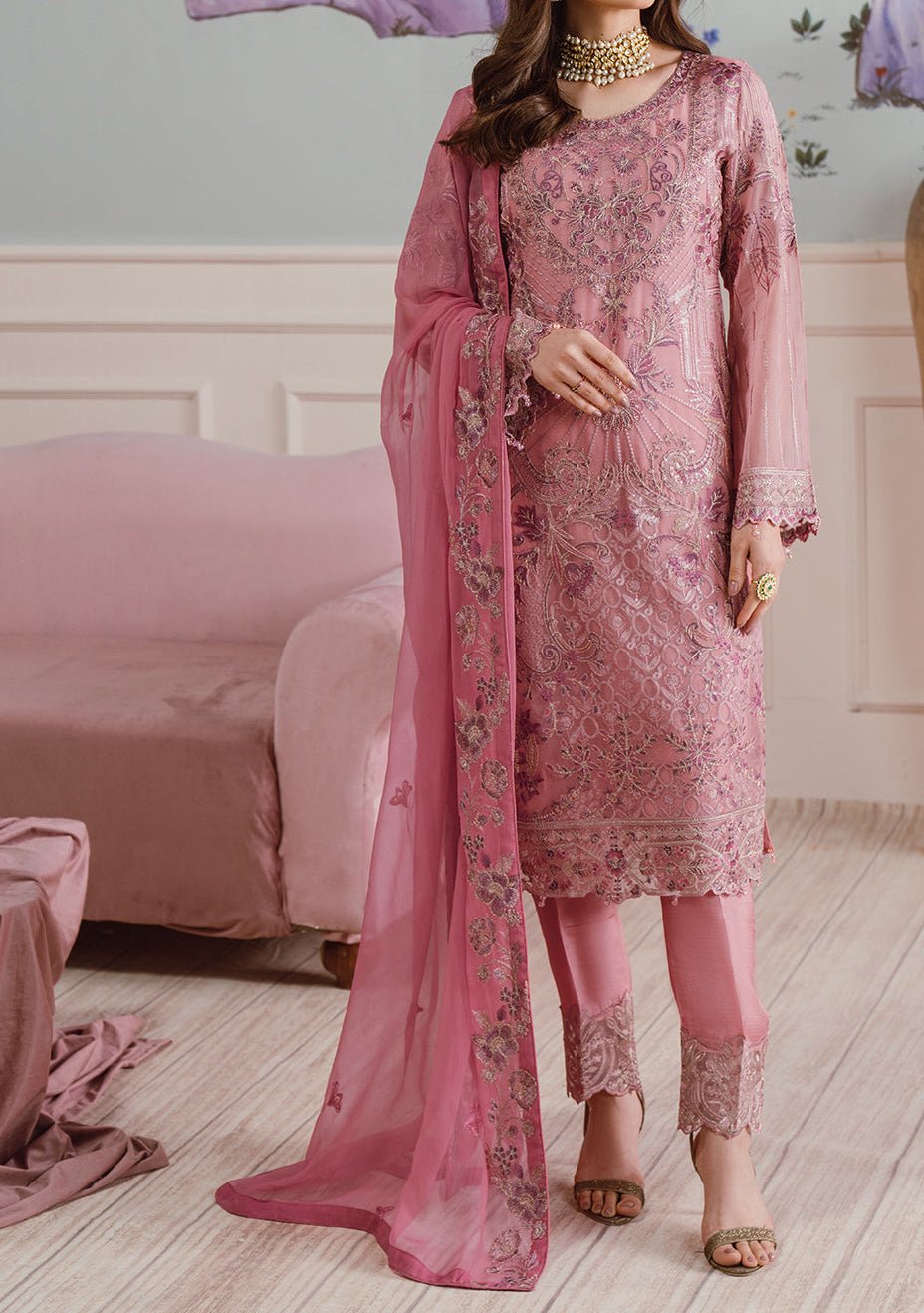 Ramsha Pakistani Embroidered Chiffon Dress - db30156
