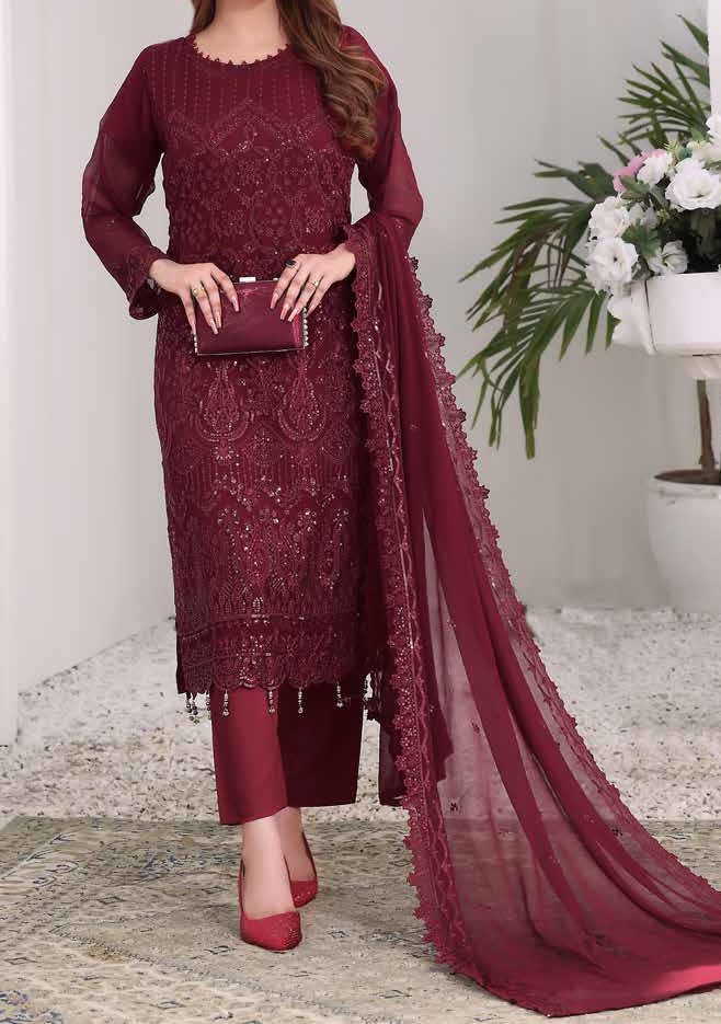 Bin Hameed Maahirah Heavy Embroidered Chiffon Dress - db25138