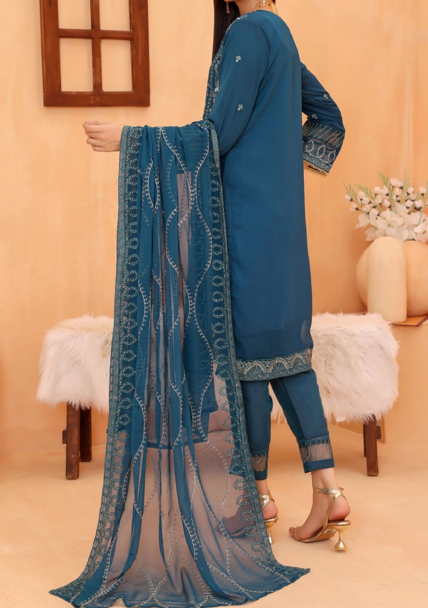 Bin Hameed Mahima Heavy Embroidered Chiffon Dress - db25330