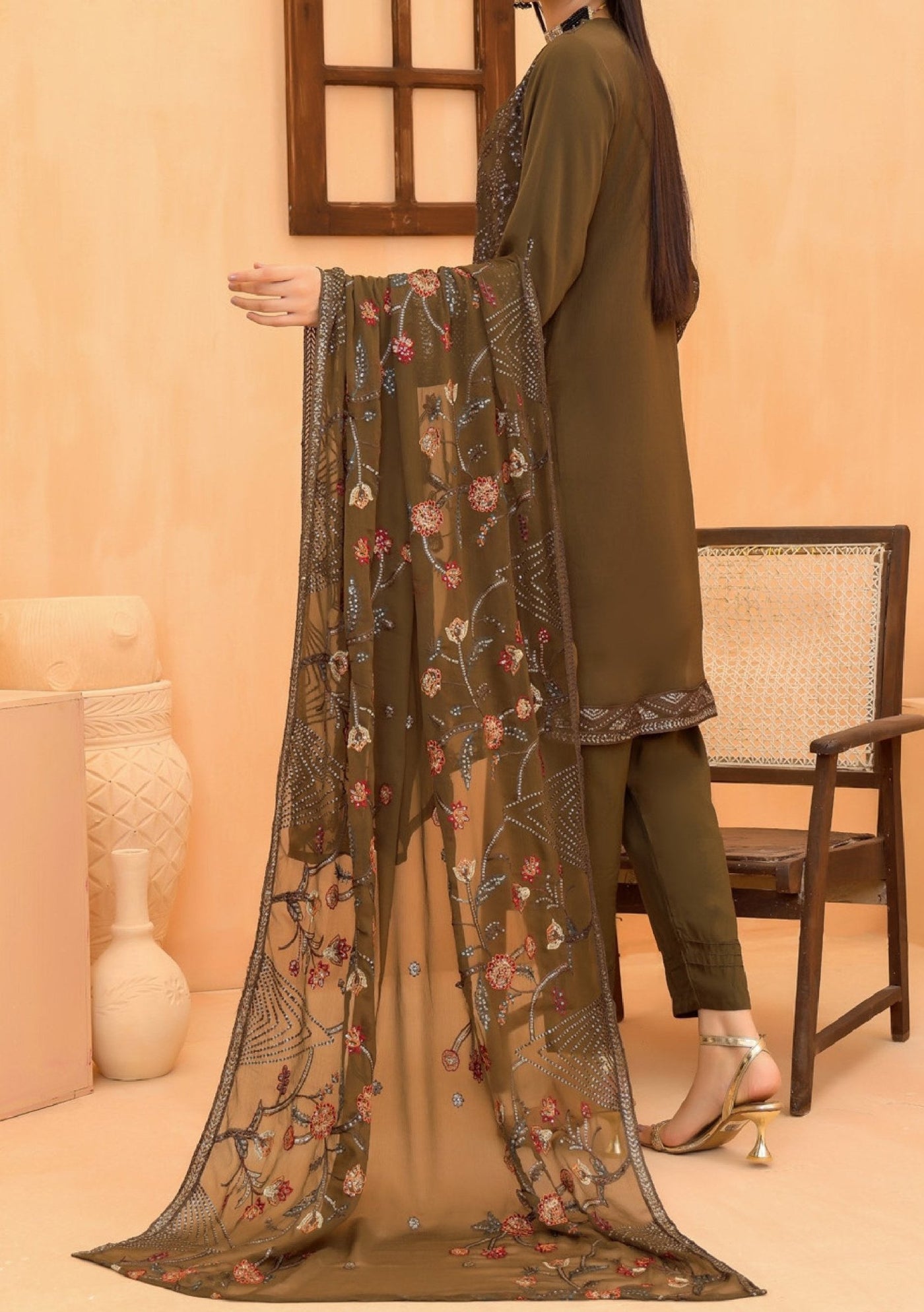 Bin Hameed Mahima Heavy Embroidered Chiffon Dress - db25334