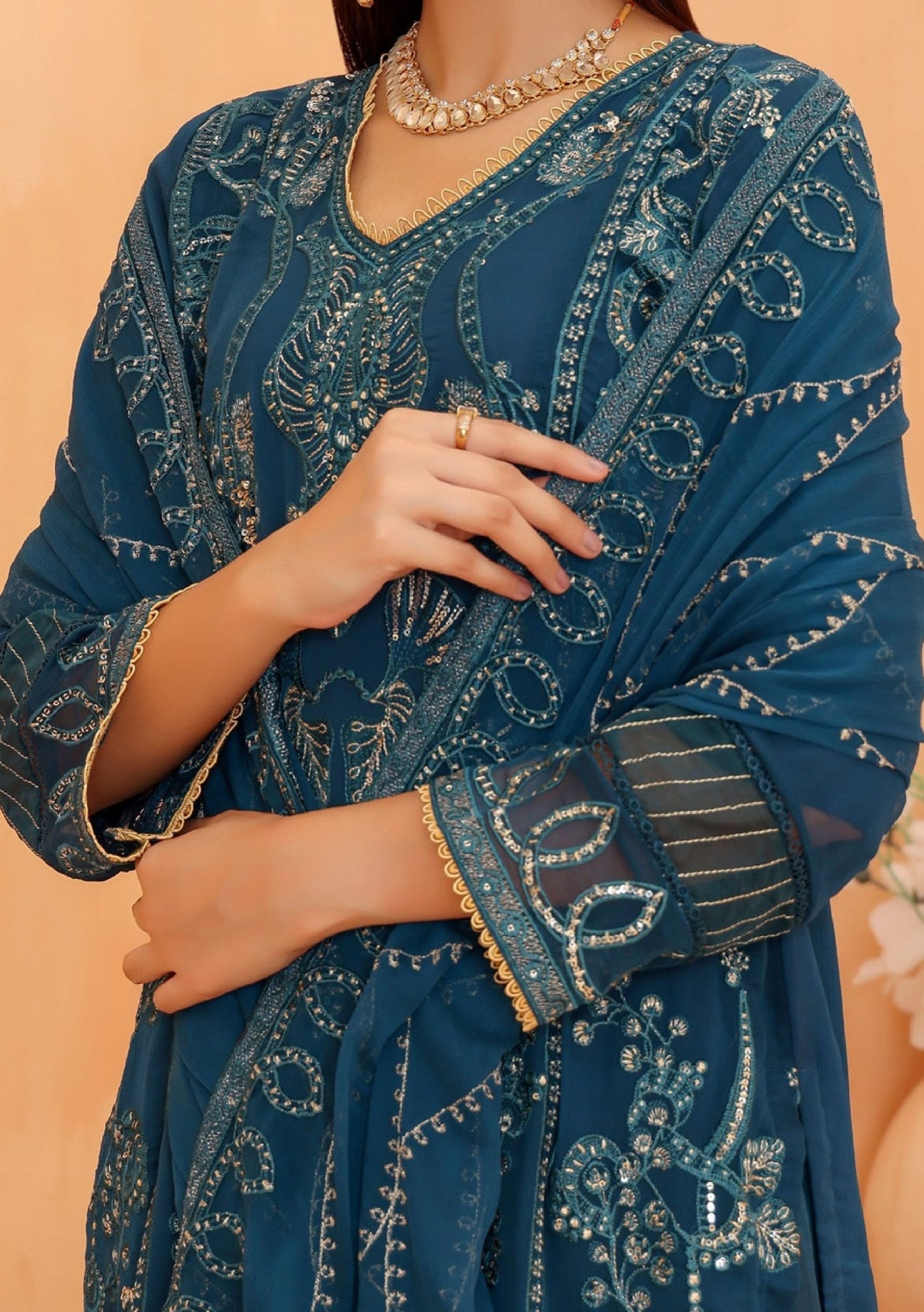 Bin Hameed Mahima Heavy Embroidered Chiffon Dress - db25330