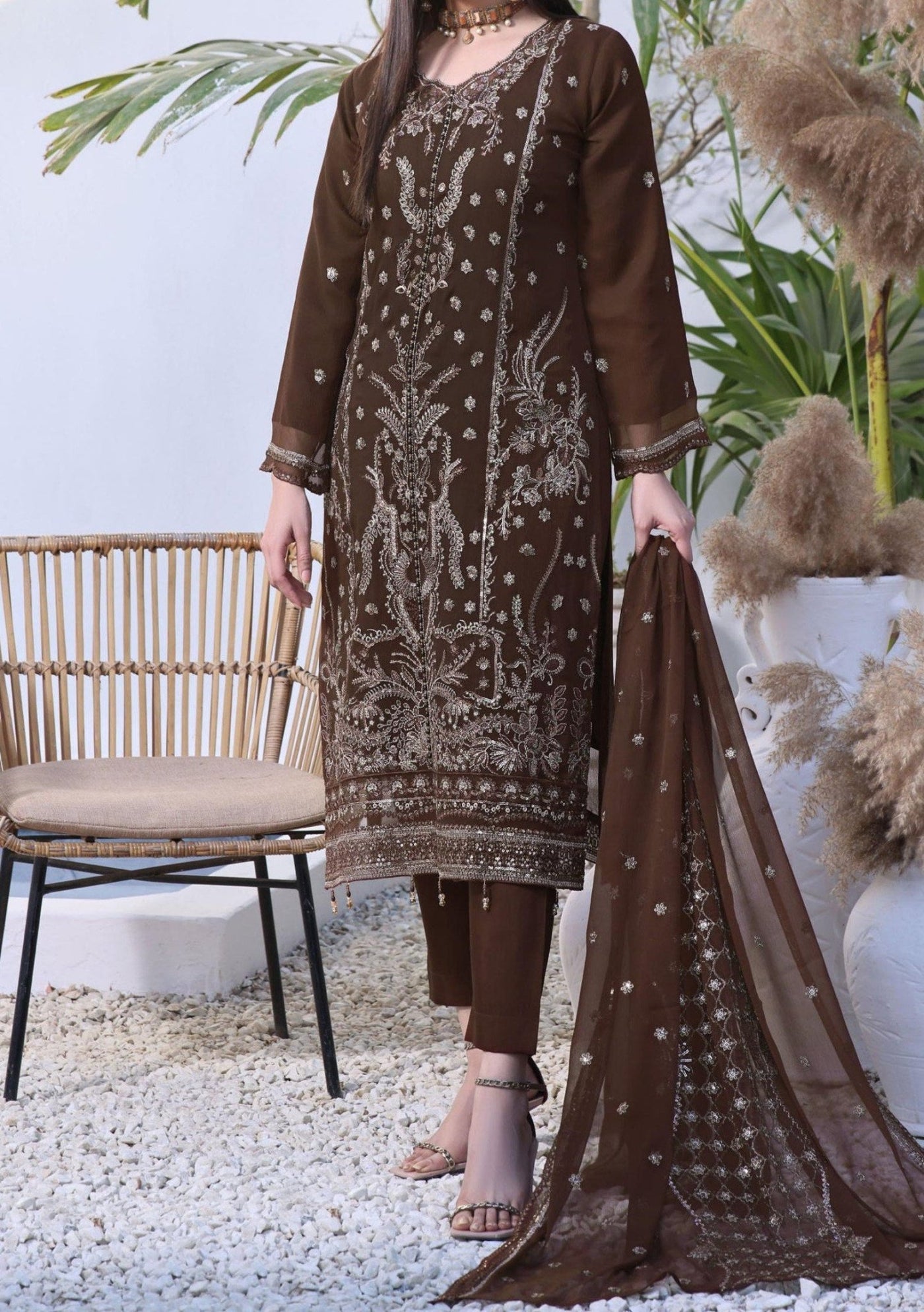 Bin Hameed Rameen Heavy Embroidered Chiffon Dress - db25328