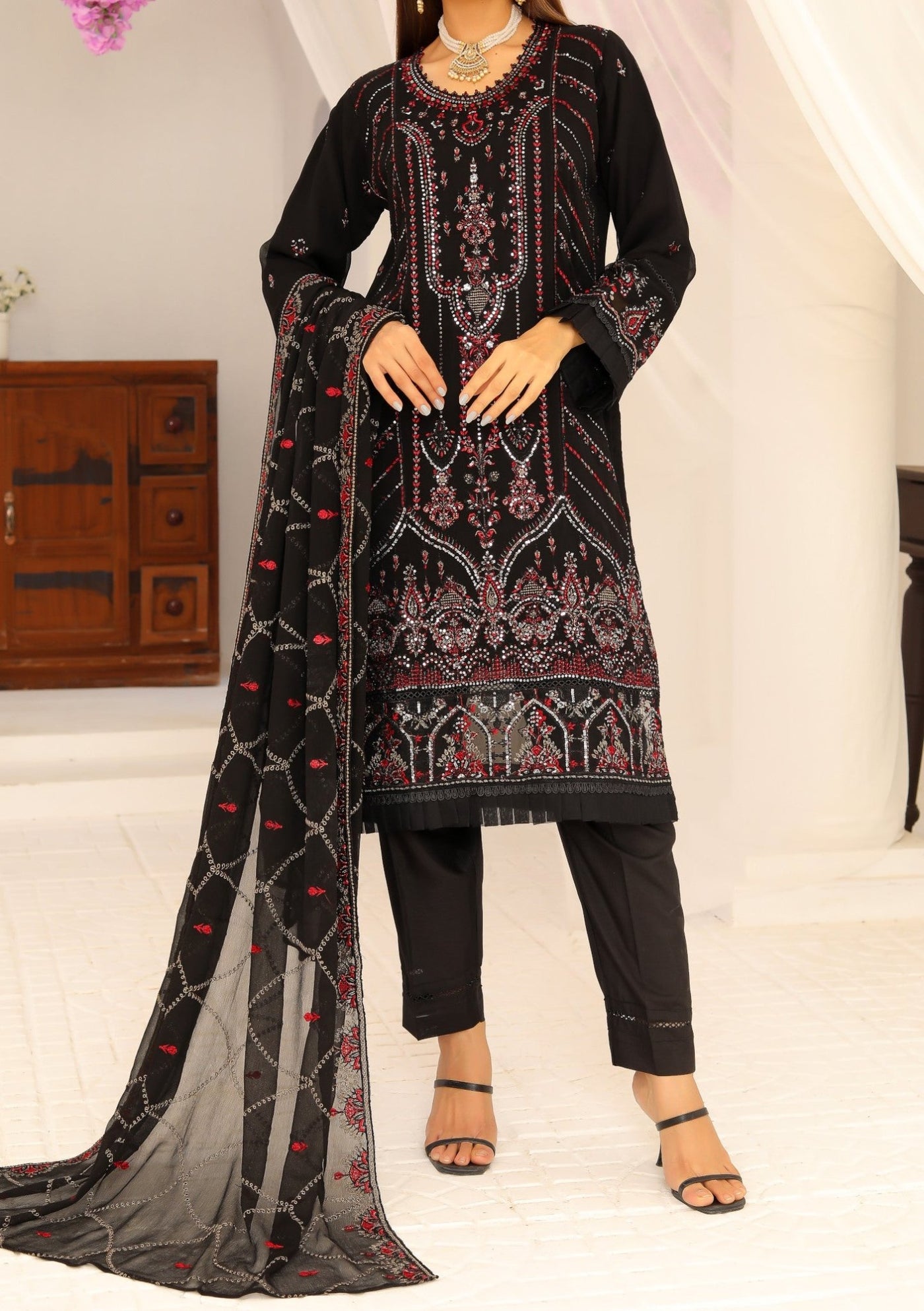 Bin Hameed Ready Made Heavy Embroidered Chiffon Dress - db24671