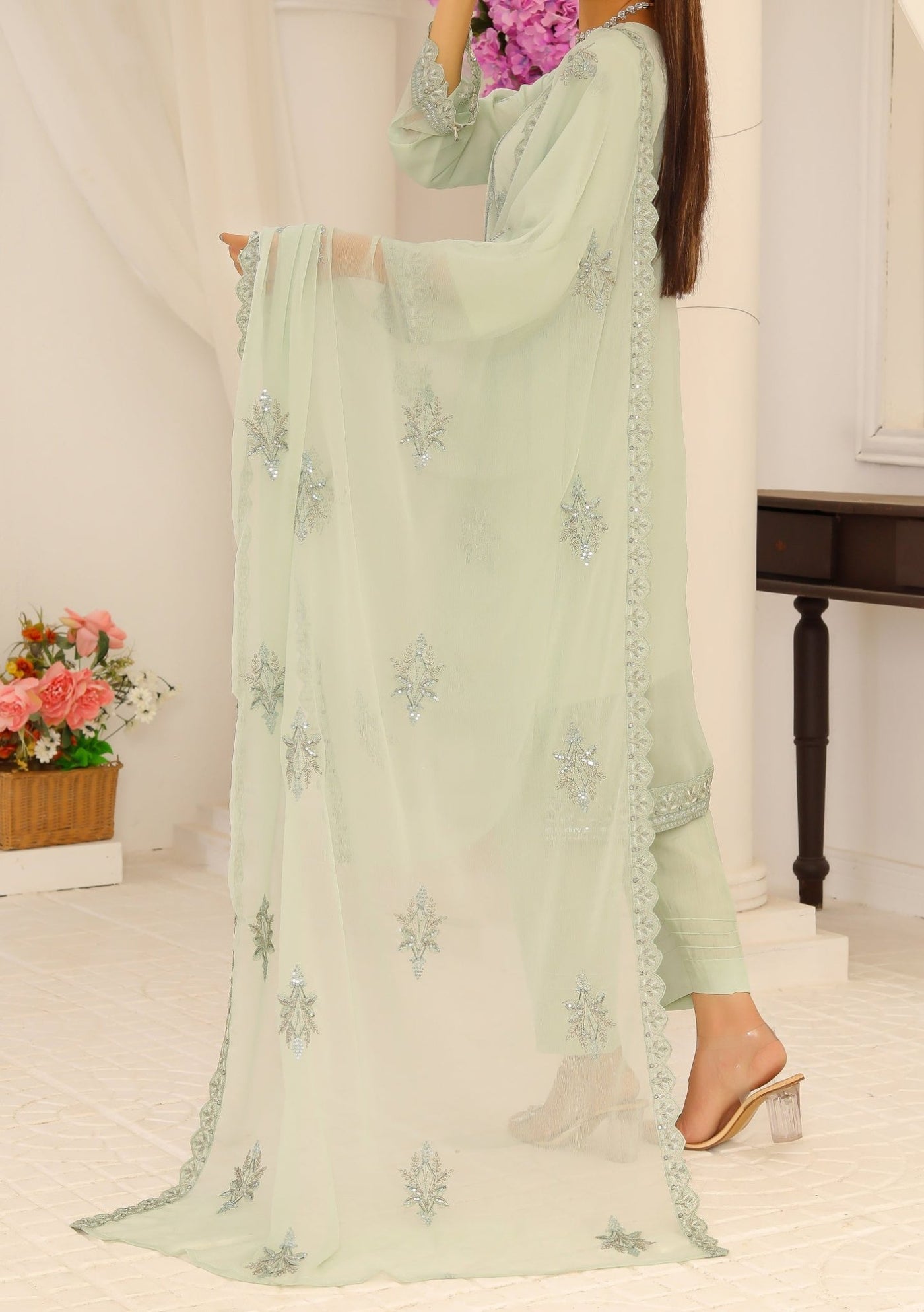 Bin Hameed Ready Made Heavy Embroidered Chiffon Dress - db24672