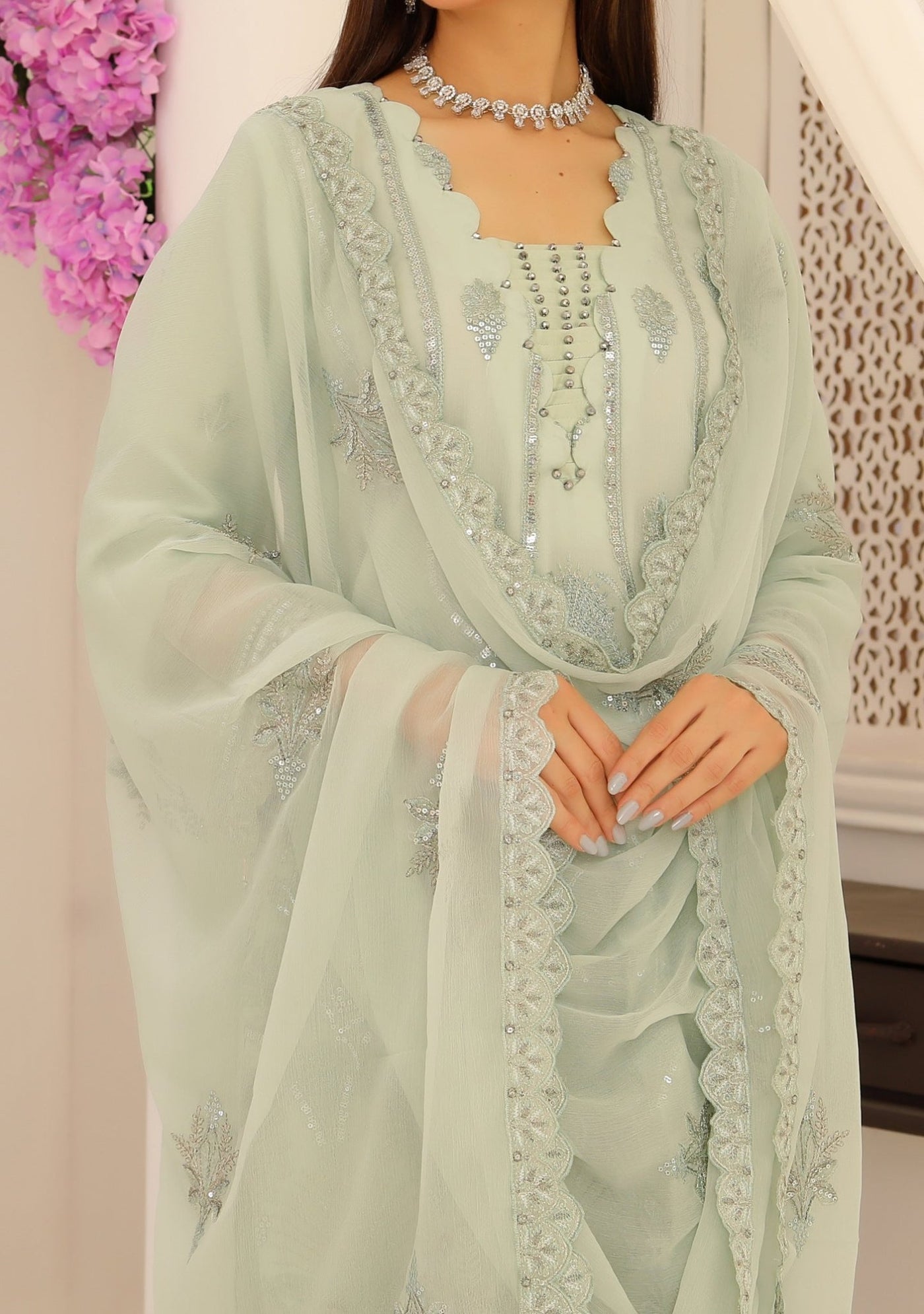 Bin Hameed Ready Made Heavy Embroidered Chiffon Dress - db24672