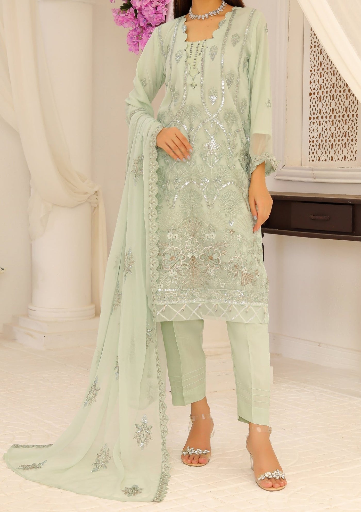 Bin Hameed Ready Made Heavy Embroidered Chiffon Dress - db24672