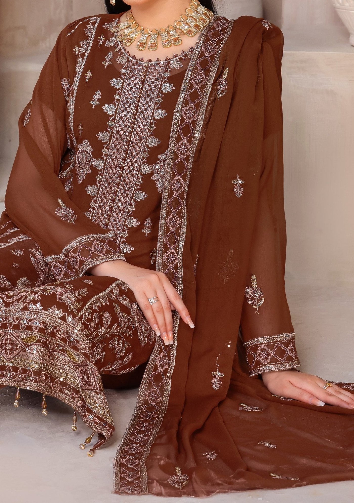 Bin Hameed Tahreem Heavy Embroidered Chiffon Dress - db25570