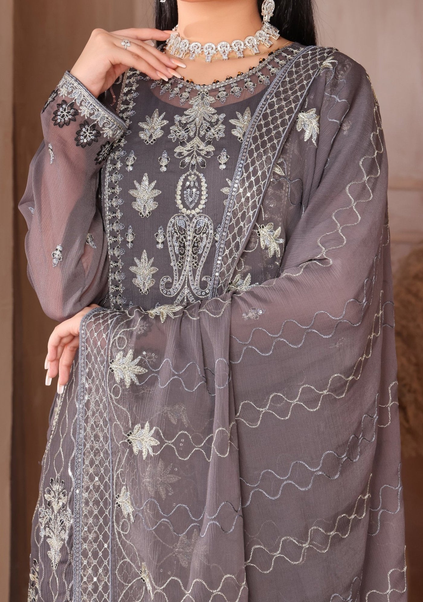 Bin Hameed Tahreem Heavy Embroidered Chiffon Dress - db25573