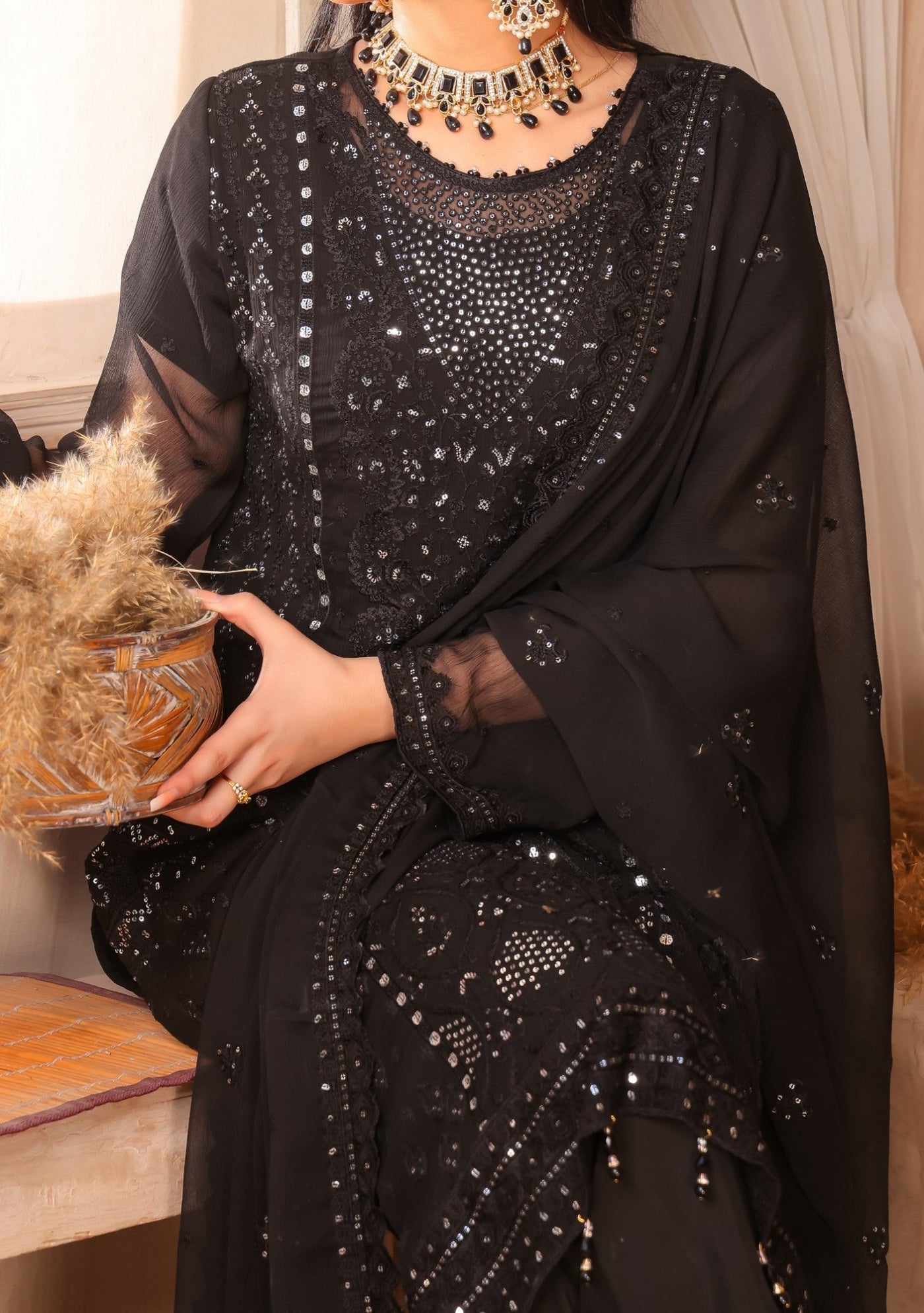 Bin Hameed Tahreem Heavy Embroidered Chiffon Dress - db25565