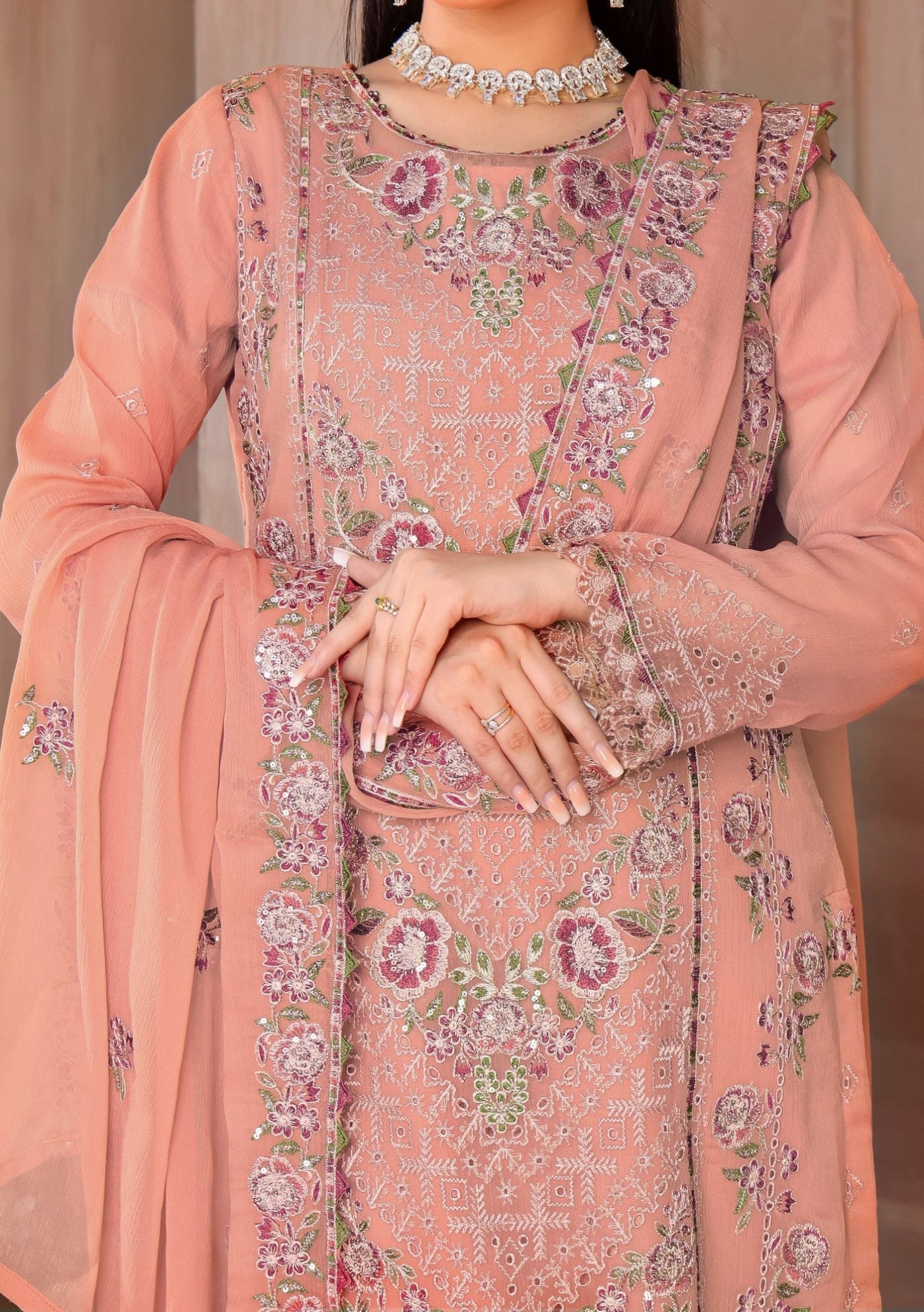 Bin Hameed Tahreem Heavy Embroidered Chiffon Dress - db25574