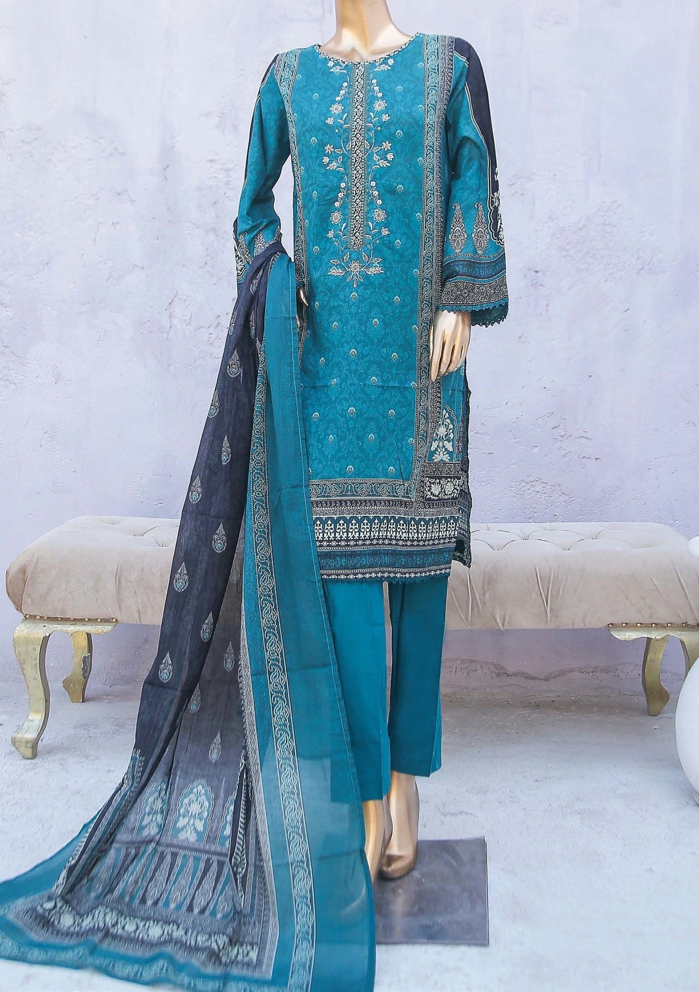 Bin Saeed Ready Made Embroidered Cotton Dress - db24463