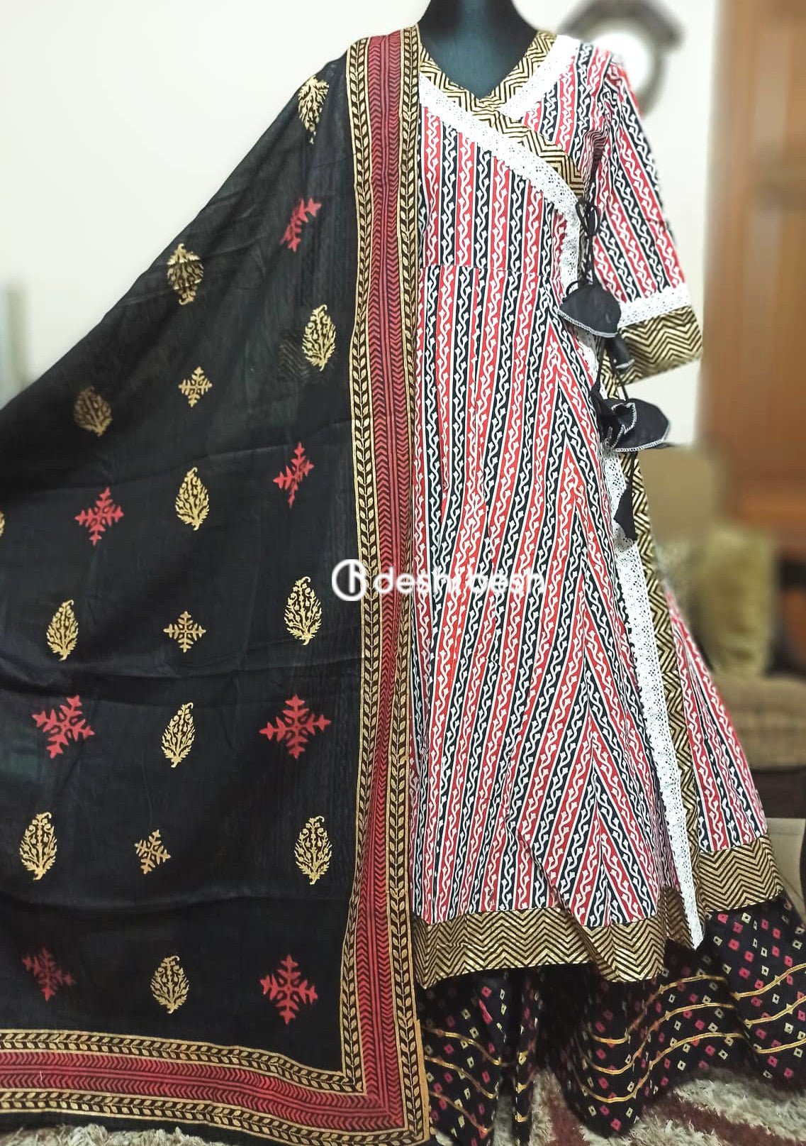 Boutique Designer Block Printed Angrakha suit - db19608