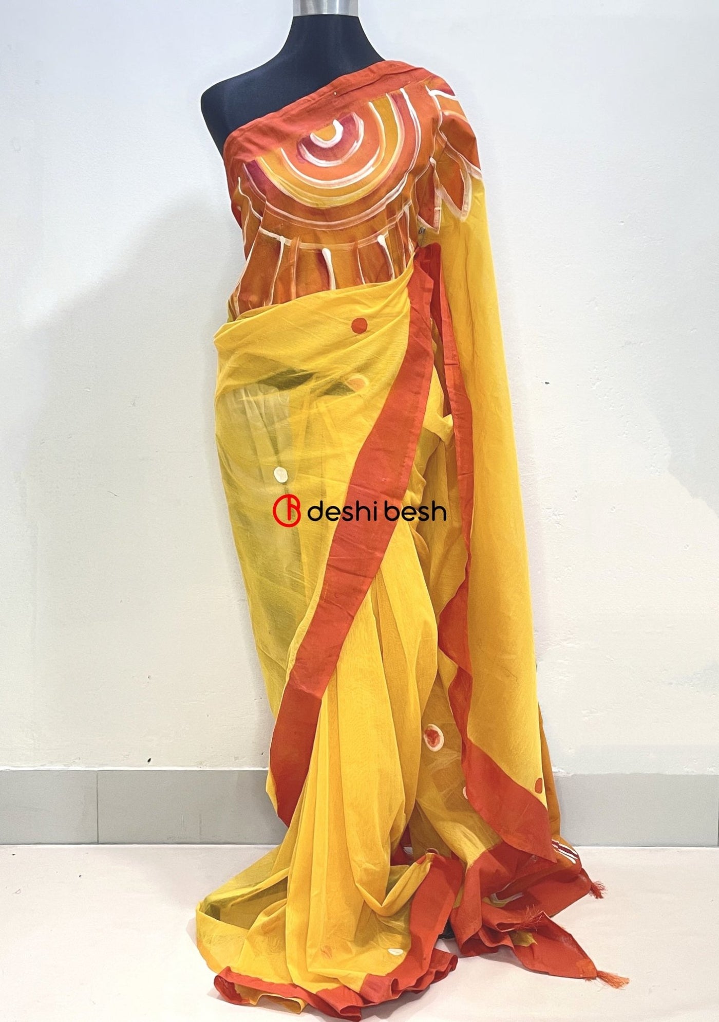 Boutique Designer Hand Painted Mixed Cotton Saree - db17840