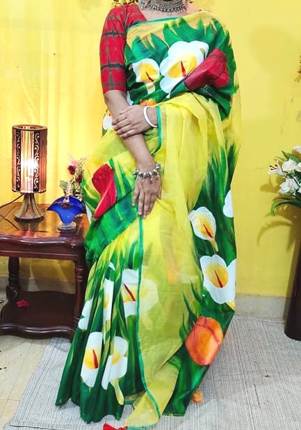 Boutique Designer Hand Painted Muslin Saree - db18931