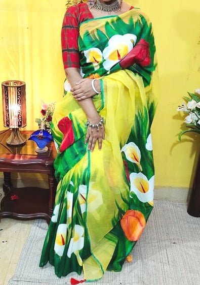 Boutique Designer Hand Painted Muslin Saree - db18931