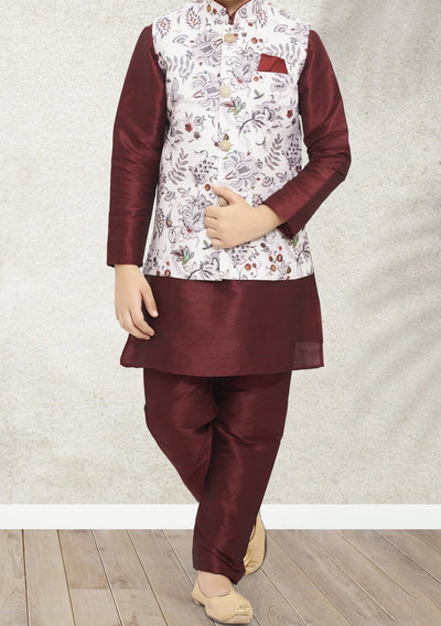 Boy's Party Wear Kurta Pajama With Waistcoat - db21389