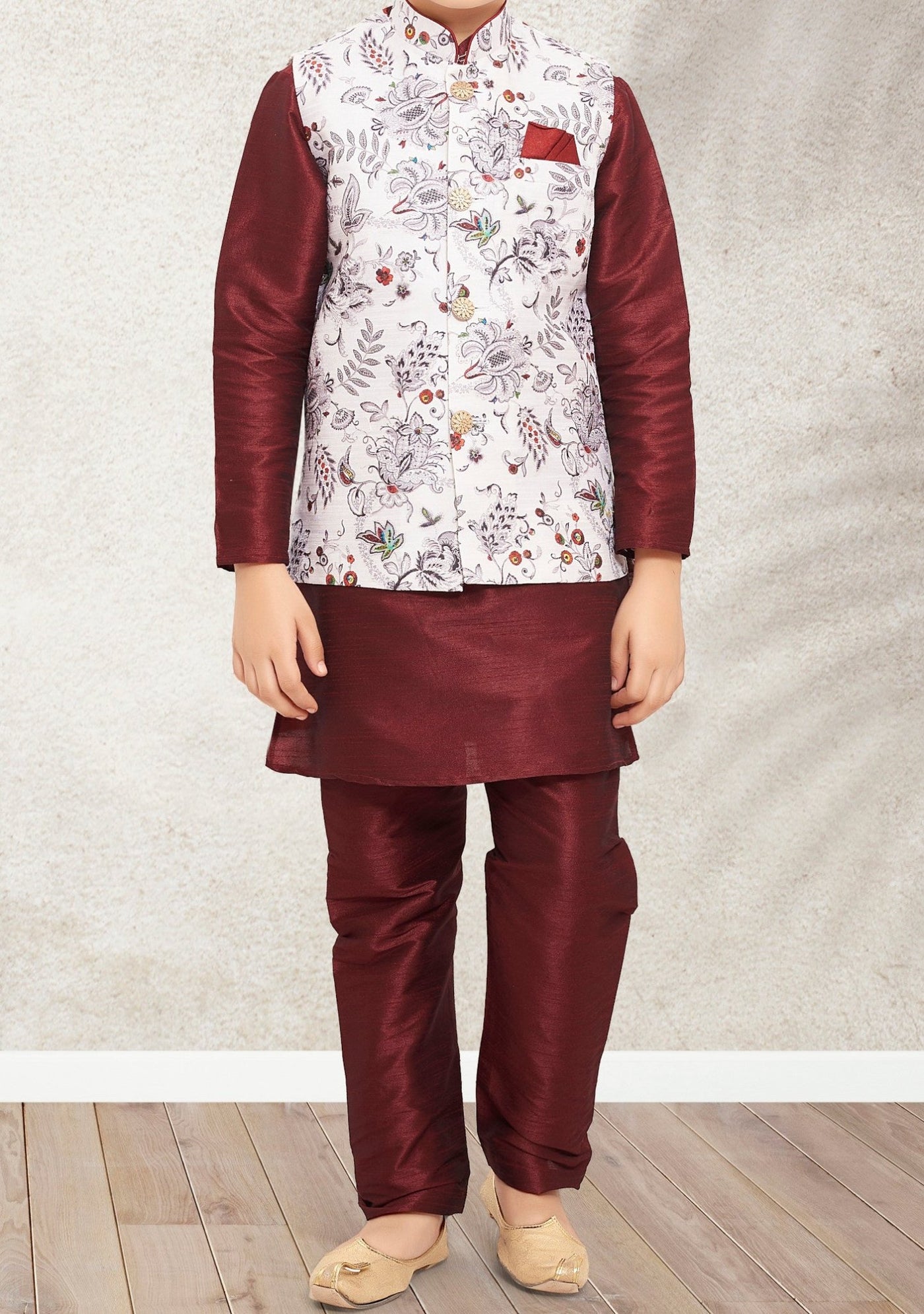 Boy's Party Wear Kurta Pajama With Waistcoat - db21389