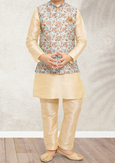 Boy's Party Wear Kurta Pajama With Waistcoat - db21385