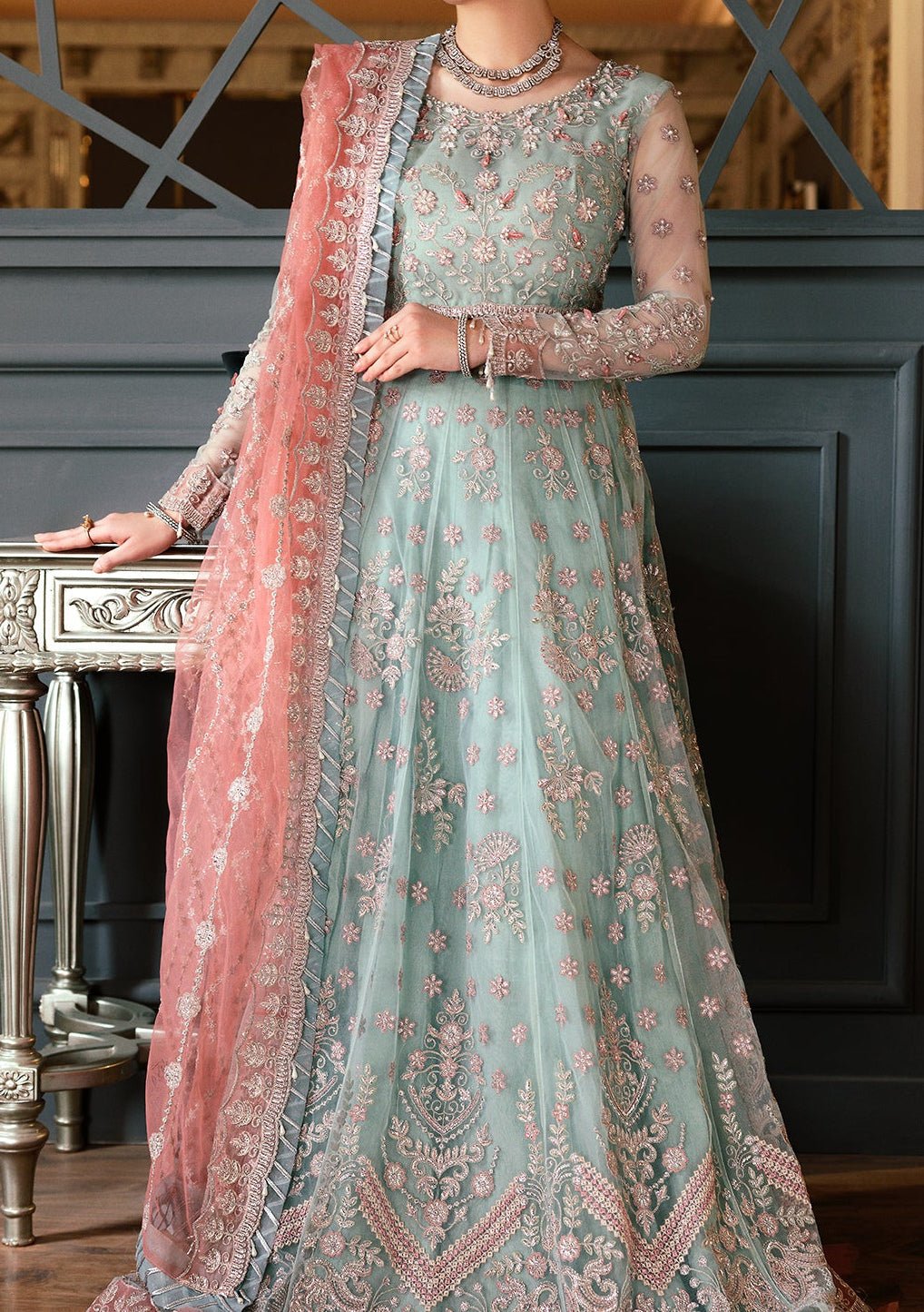 Emaan Adeel Pakistani Luxury Net Dress - db22663