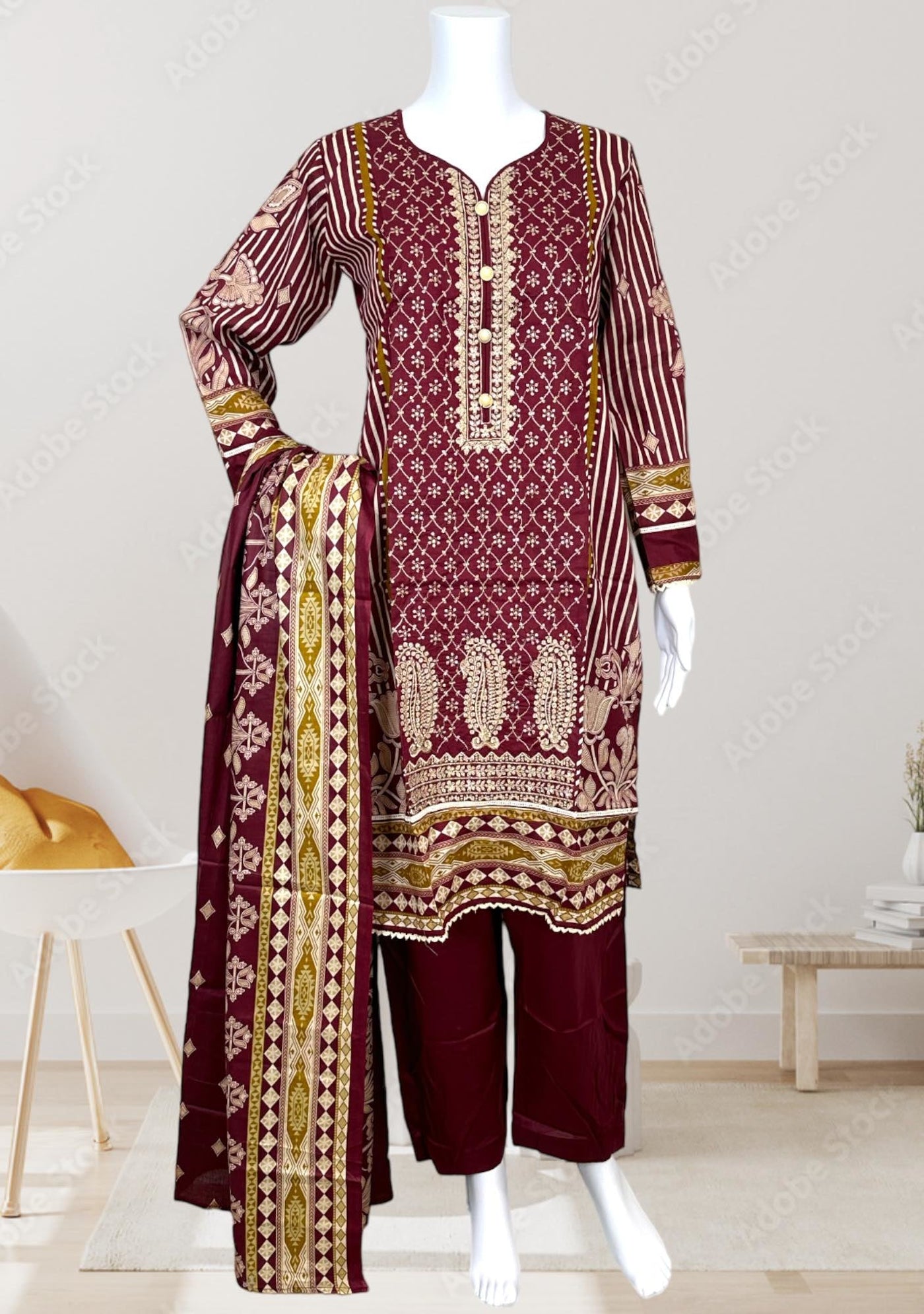 Embroidered 3 Pieces Pakistani Cotton Dress - db24361