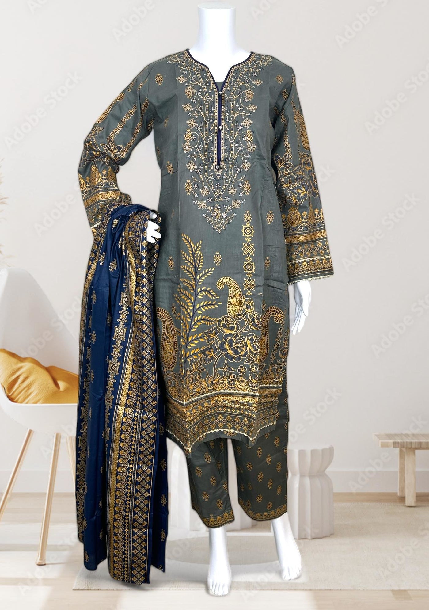 Embroidered 3 Pieces Pakistani Cotton Dress - db25687