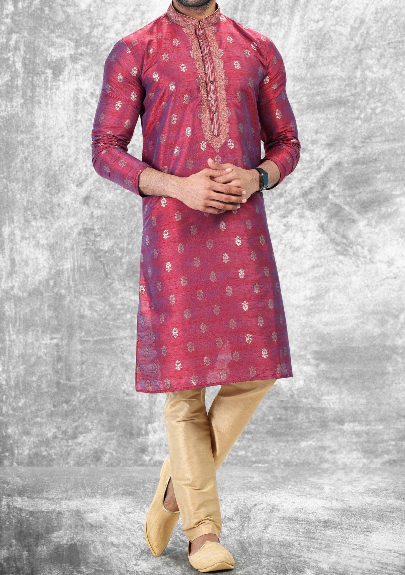 Embroidered Party Wear Jacquard Kurta Pajama Set - db21473