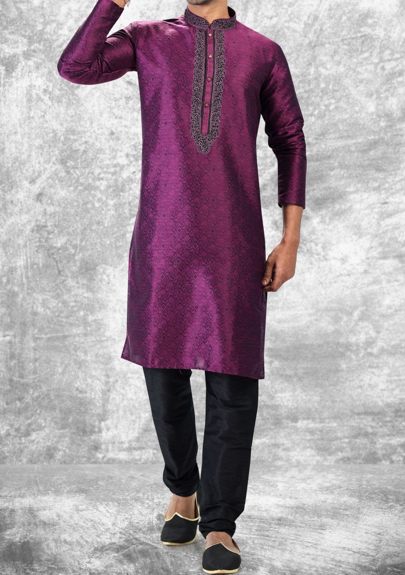 Embroidered Party Wear Jacquard Kurta Pajama Set - db21479