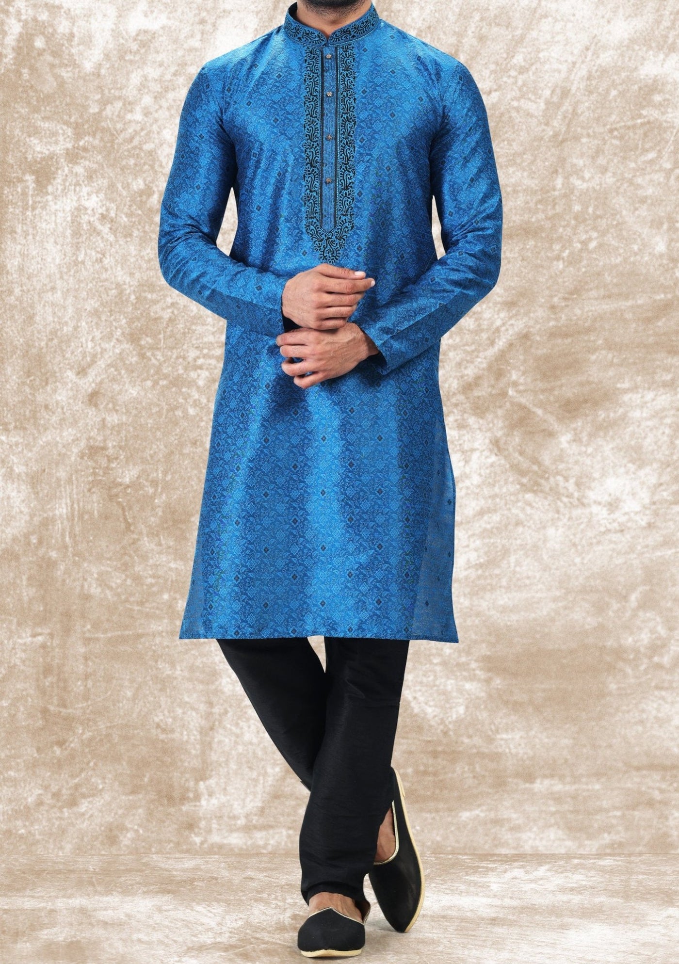 Embroidered Party Wear Jacquard Kurta Pajama Set - db21478