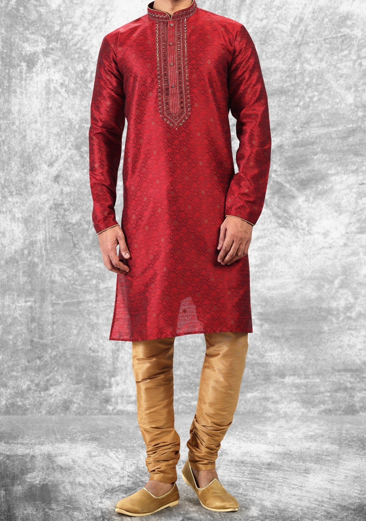 Embroidered Party Wear Jacquard Kurta Pajama Set - db21469