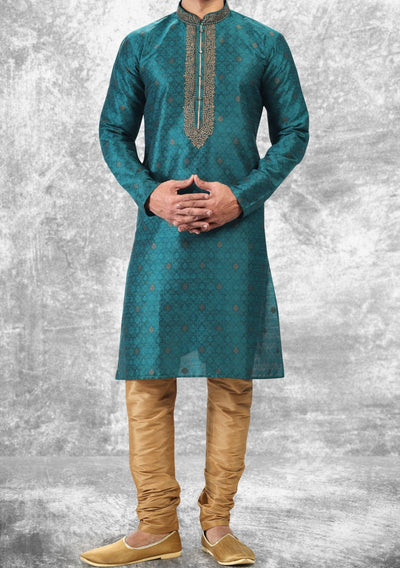 Embroidered Party Wear Jacquard Kurta Pajama Set - db21475