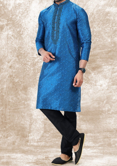 Embroidered Party Wear Jacquard Kurta Pajama Set - db21478