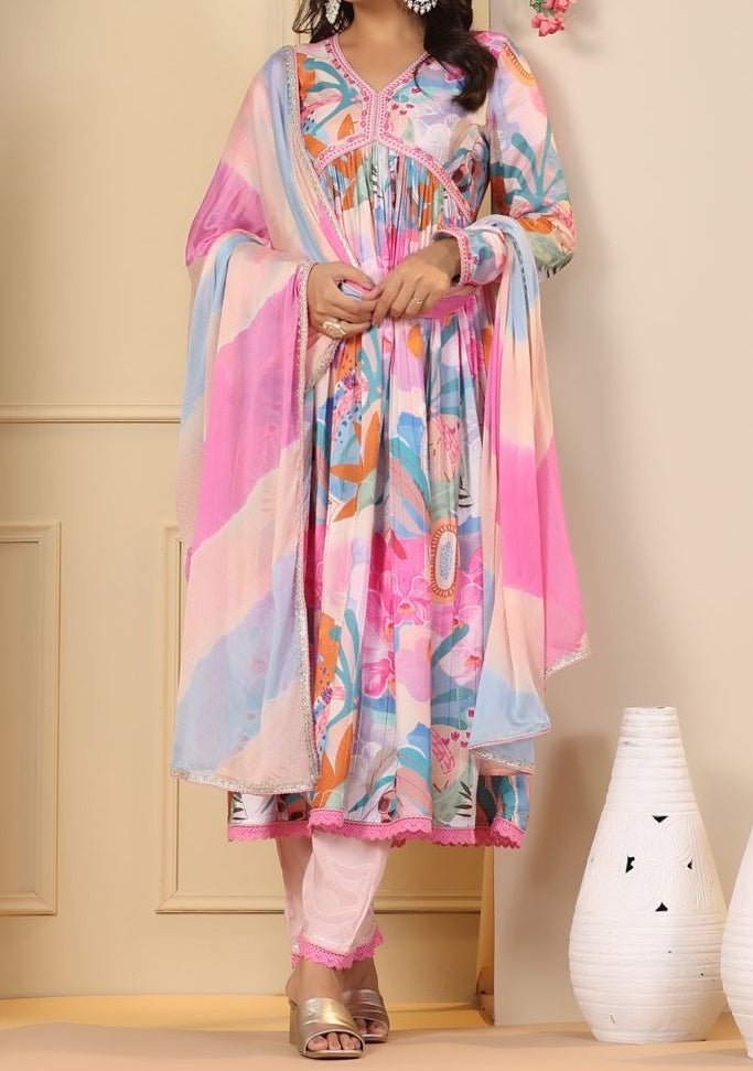 Embroidered Ready Made Alia Cut Muslin Dress - db22672