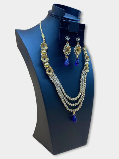 Gold Plated 3 Layer Stone Work Necklace Set - dba033