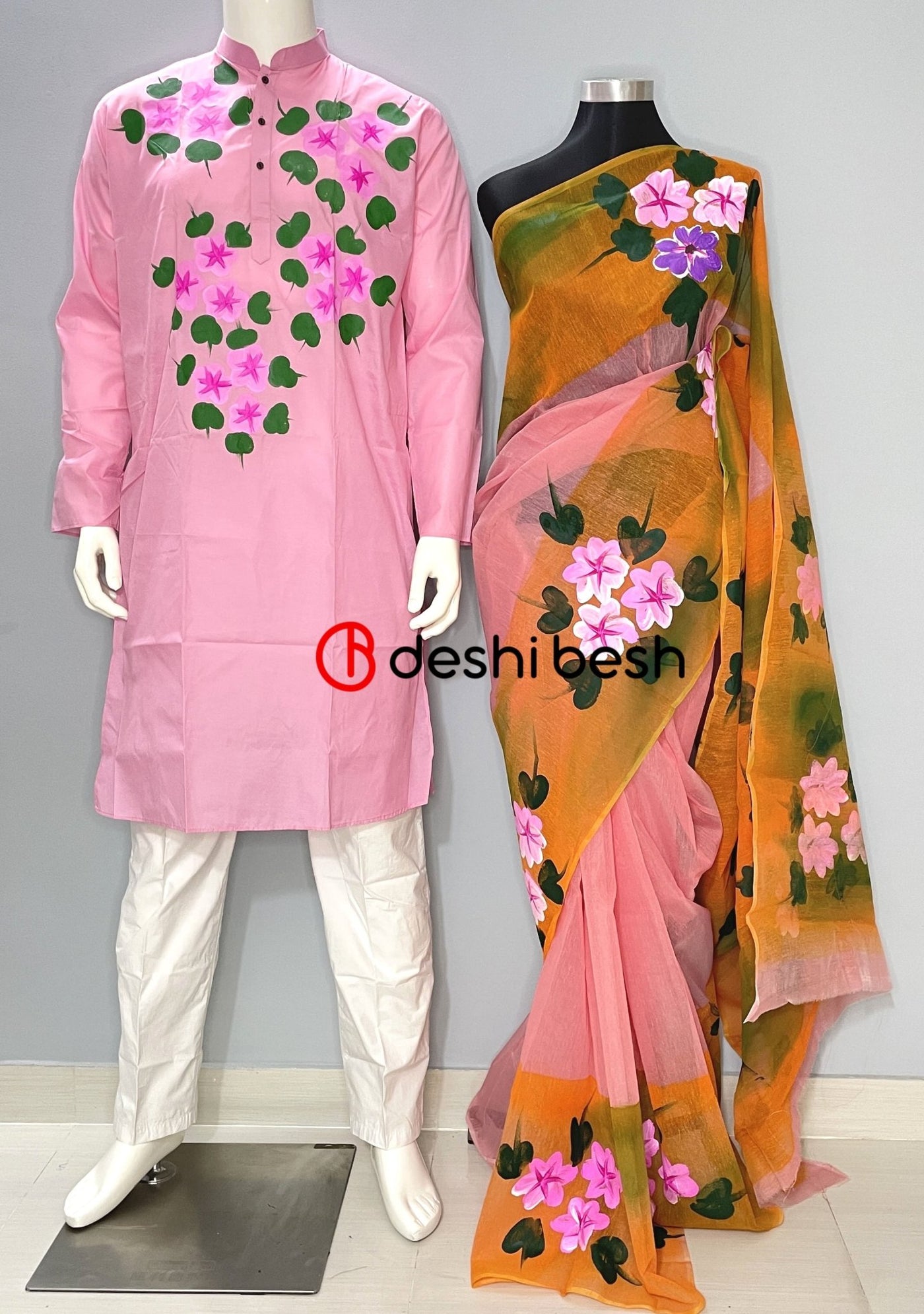 Hand Printed Mixed Cotton Couple Combo Set - db25632