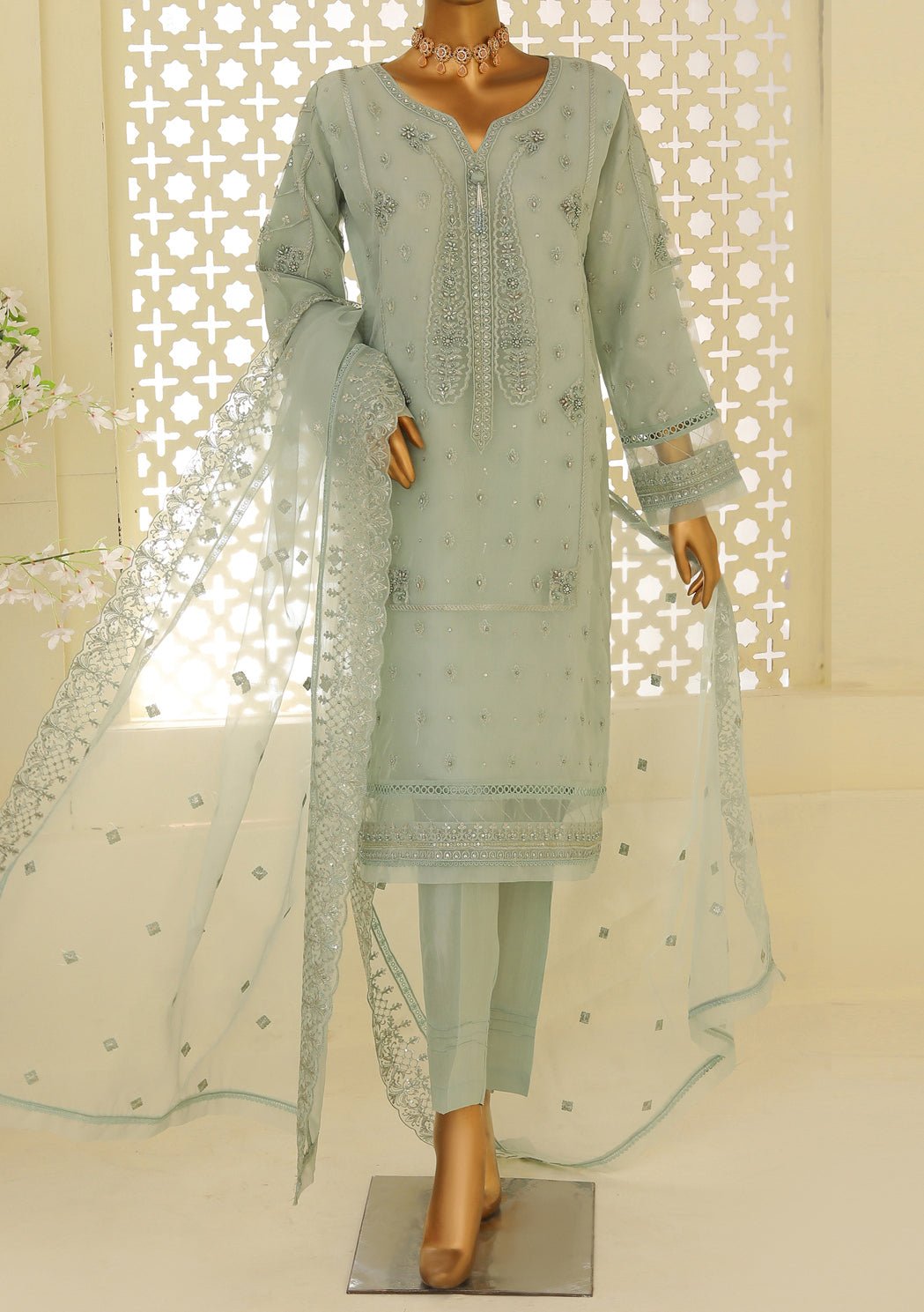 HZ Ready Made Embroidered Organza Formal Dress - db24514