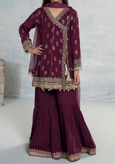 Maria.B Girl's Embroidered Jacquard Cambric Sharara Suit - db25208