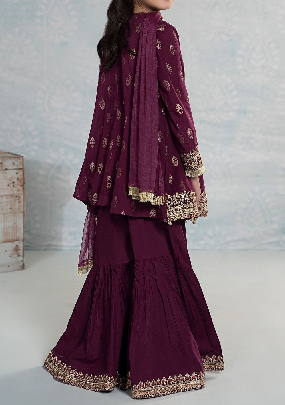 Maria.B Girl's Embroidered Jacquard Cambric Sharara Suit - db25208