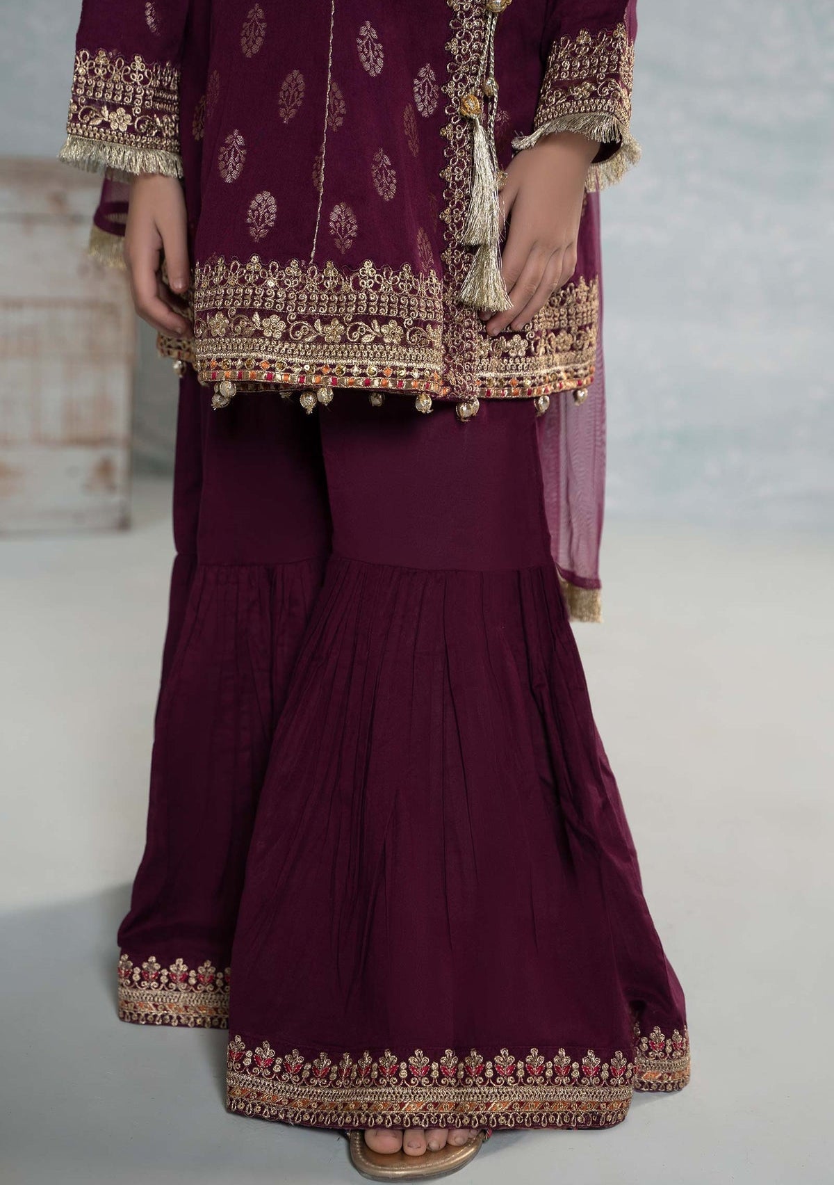 Maria.B Girl's Embroidered Jacquard Cambric Sharara Suit - db25208