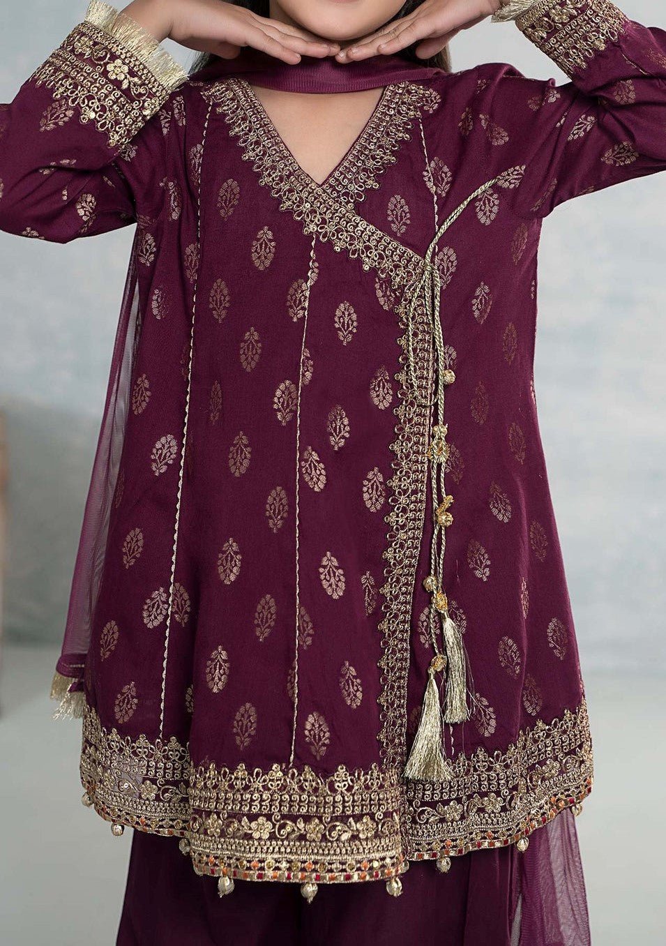 Maria.B Girl's Embroidered Jacquard Cambric Sharara Suit - db25208