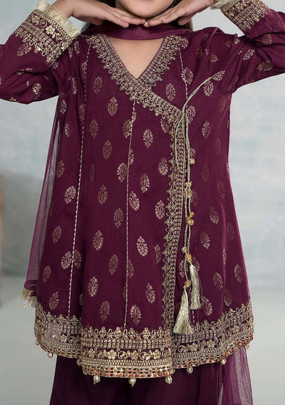 Maria.B Girl's Embroidered Jacquard Cambric Sharara Suit - db25208