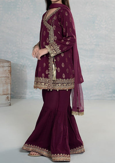 Maria.B Girl's Embroidered Jacquard Cambric Sharara Suit - db25208